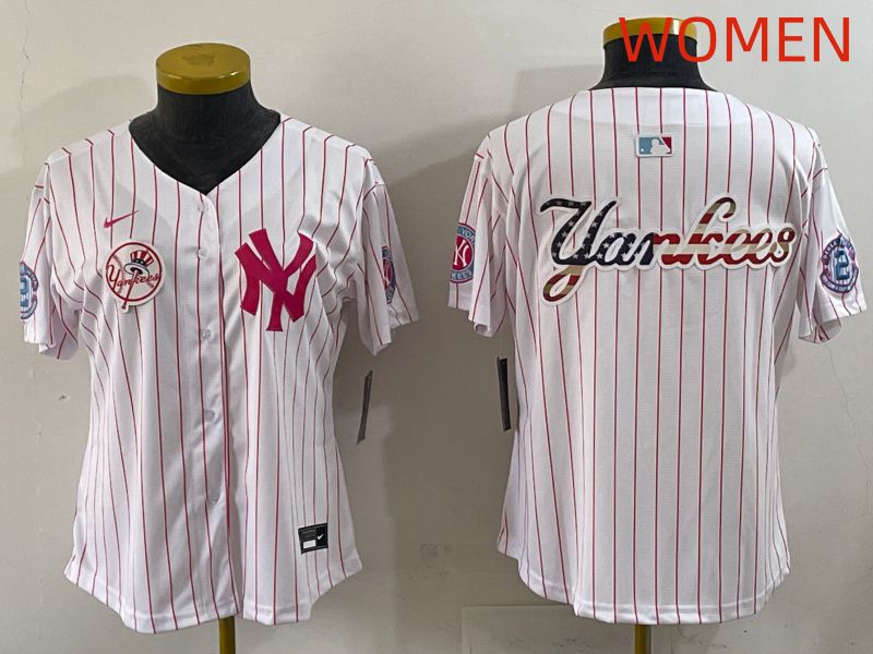 Women 2025 New York Yankees Blank White Stripe Joint Name Nike MLB Jersey style 8->women mlb jersey->Women Jersey